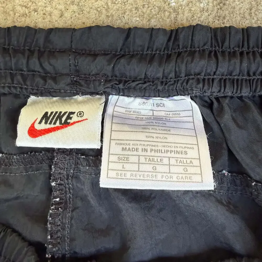 Vintage Nike Black Nylon Track Pants Joggers Y2K Mens Large Swoosh